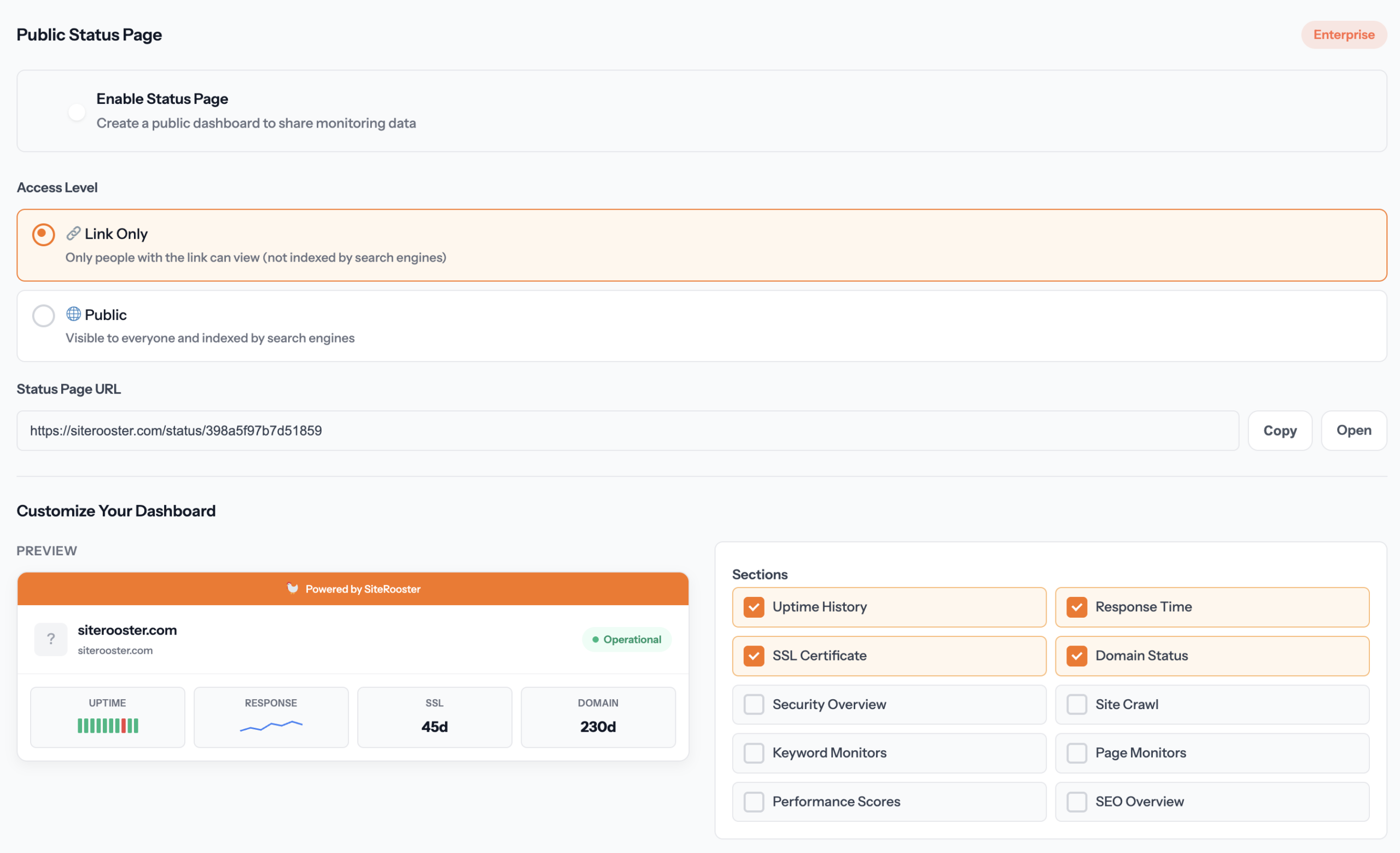 Public status page