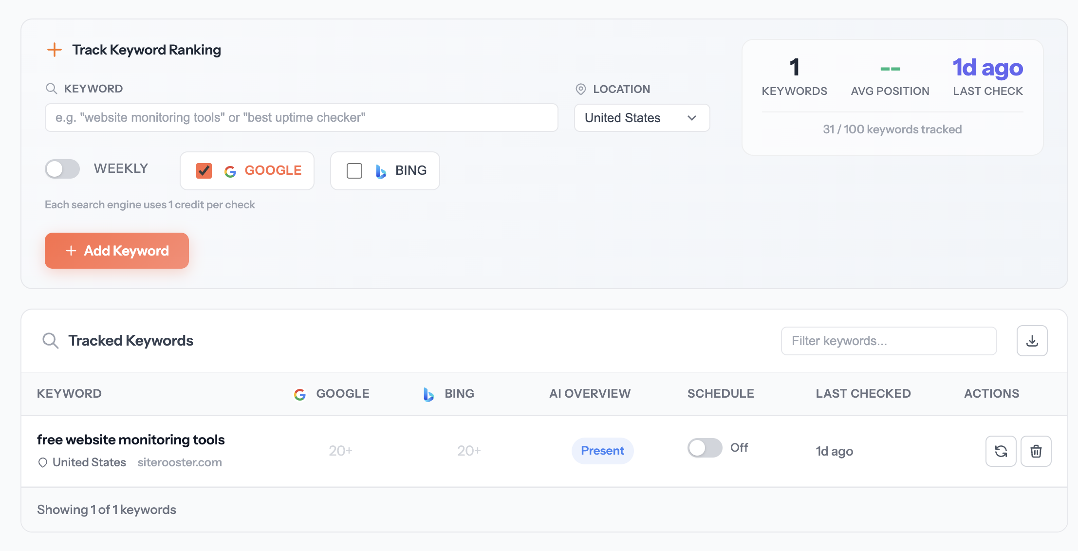 Search engine ranking tracking